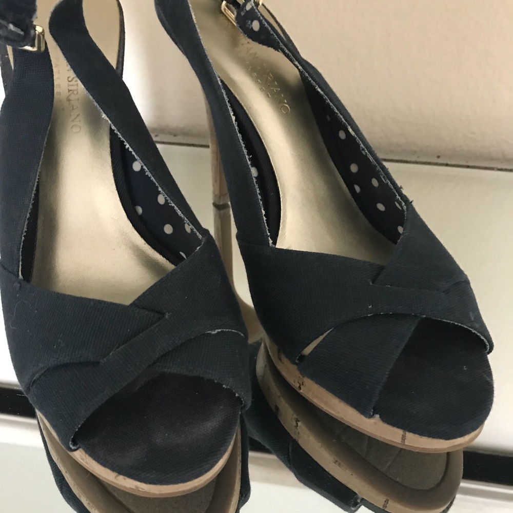 Christian Siriano sling back navy canvas pumps
